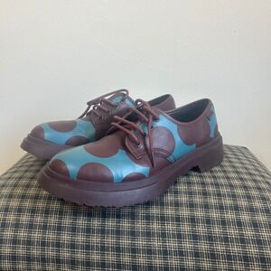 EUC Camper Twins Milah Oxford Size 41 Burgundy Turquoise Polka Dot Platform